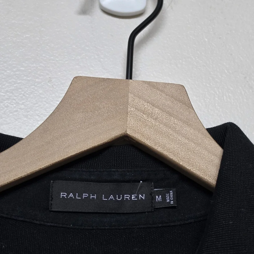 Ralph Lauren Black Label Mens Black Polo Shirt Zip Pocket Stretch Cotton Size M